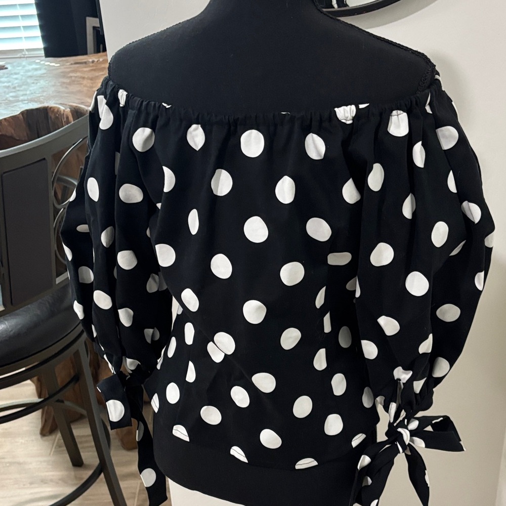 CeCe Black and White Polka Dot Blouse - Picture 4 of 4